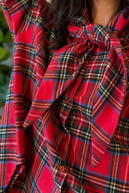 McAlister Tartan Brushed Cotton Neckerchief Blouse Red
